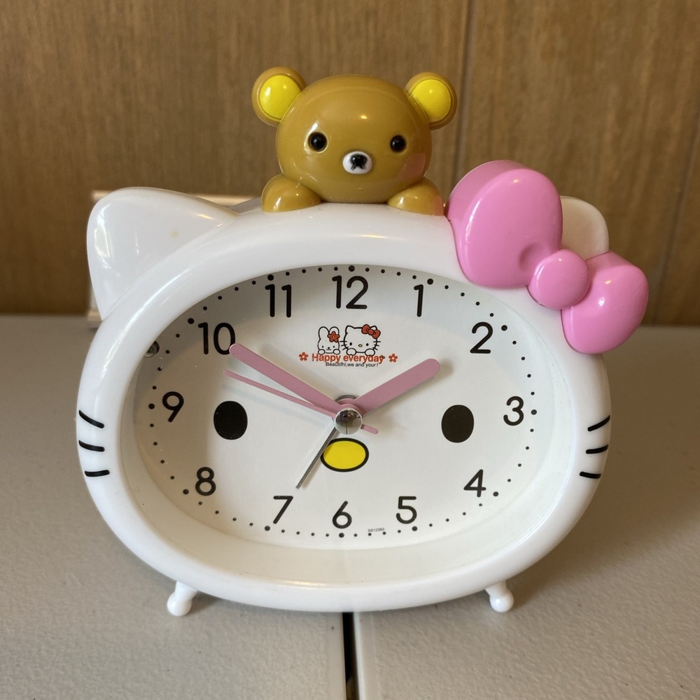 Hello Kitty Alarm Clock Bear Topper Pink Bow Battery Operated